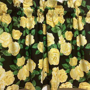 Handmade Yellow Rose on Black Cotton Vlance, 42 x 15 inches